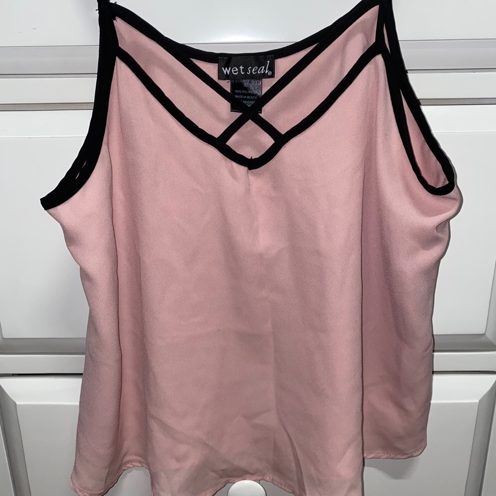 black and pink cross cross tank top
